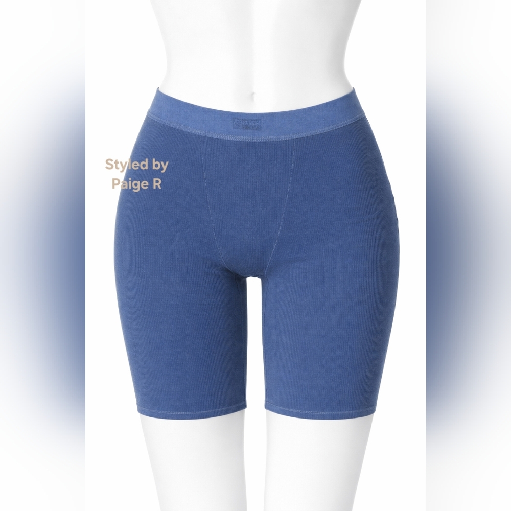 💕NWT SKIMS Cotton Rib Boxer Blue Lounge Pajama Shorts HARBOR M